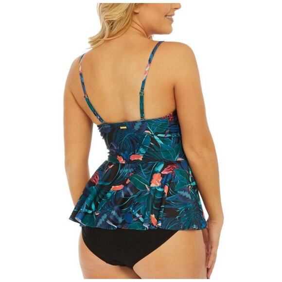 Nicole Miller Studio NWT $98 Green Floral Twist-Accent Peplum Tankini Set Size S - Picture 8 of 9